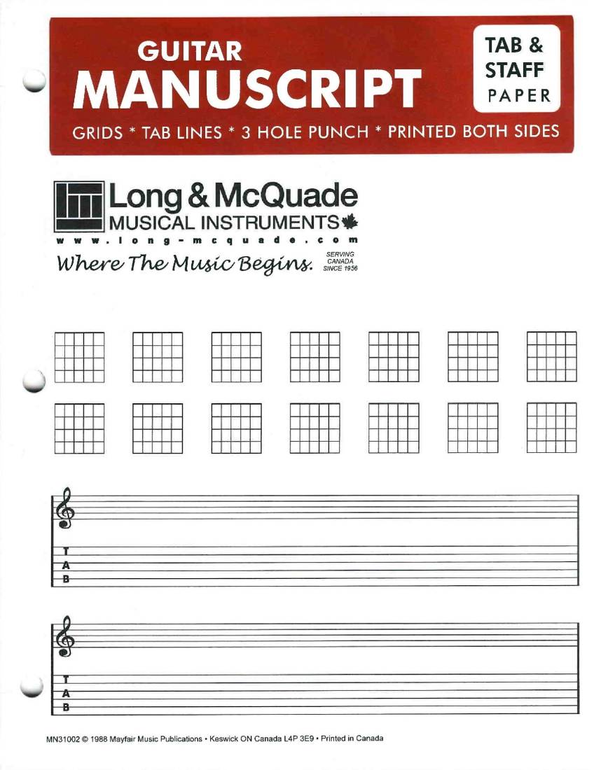 Guitar Manuscript Paper - Frames, TAB, Staff/3-Hole Punched - Pad