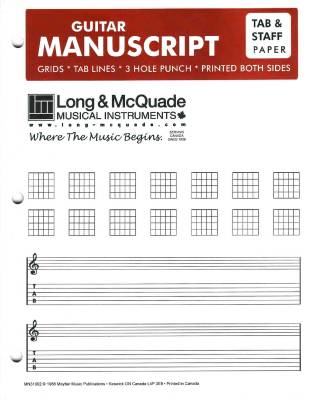 Long & McQuade - Guitar Manuscript Paper - Frames, TAB, Staff/3-Hole Punched - Pad