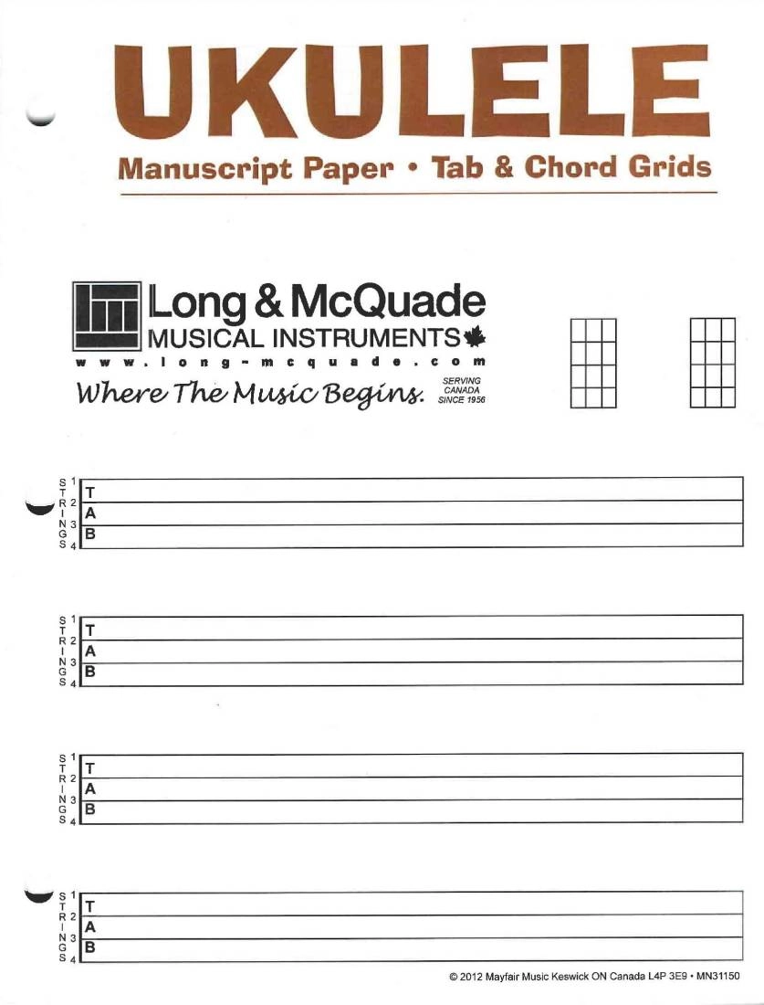 Ukulele Manuscript Paper - Frames, TAB/3-Hole Punched - Pad