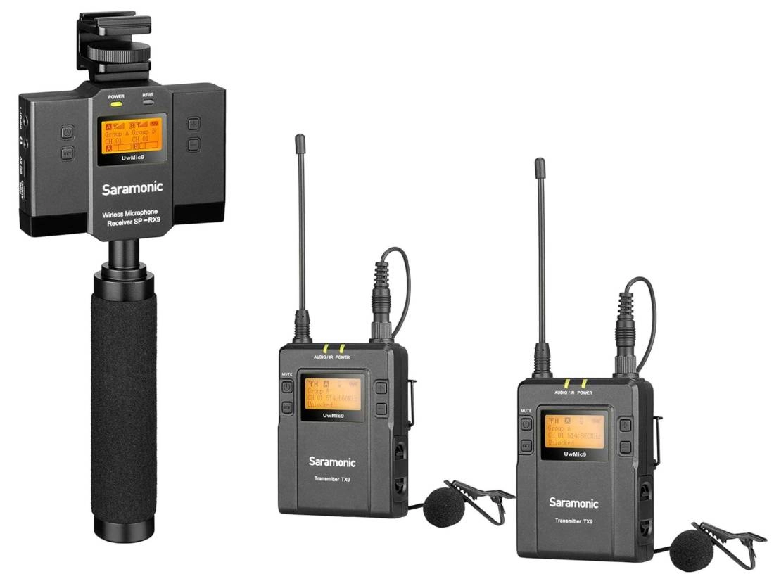 UwMic9 Wireless Lavalier Microphone System with Audio Mixer - Two Transmitters