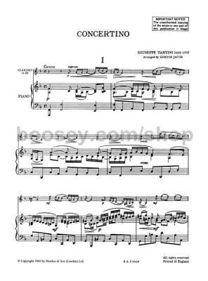 Concertino in F - Tartini/Jacob - Clarinet/Piano - Sheet Music