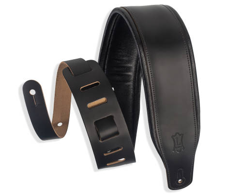 3\'\' Top Grain Padded Leather Guitar Strap - Black