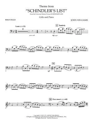 Theme from Schindler\'s List - Williams - Cello/Piano Reduction - Sheet Music