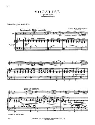 Vocalise, Opus 34, No. 14 - Rachmaninoff/Rose - Cello/Piano - Sheet Music