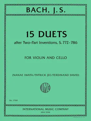 International Music Company - 15 Duets after Two-Part Inventions, S. 772-786 - Bach /David /Jee /Iwata - Violin, Cello Duets - Book