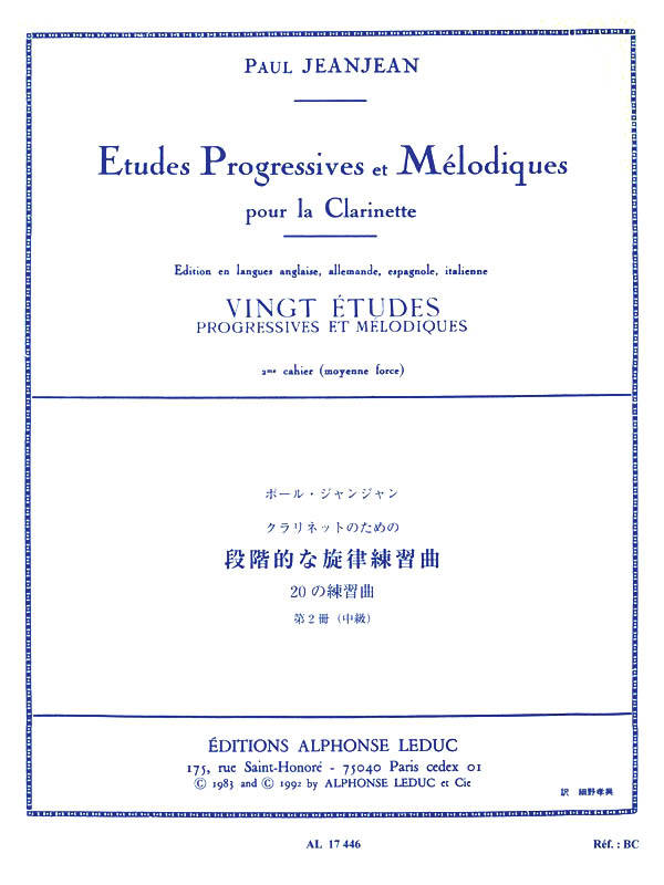 Vingt Etudes Progressives et Melodiques, Volume 2 - Jeanjean - Clarinet - Book