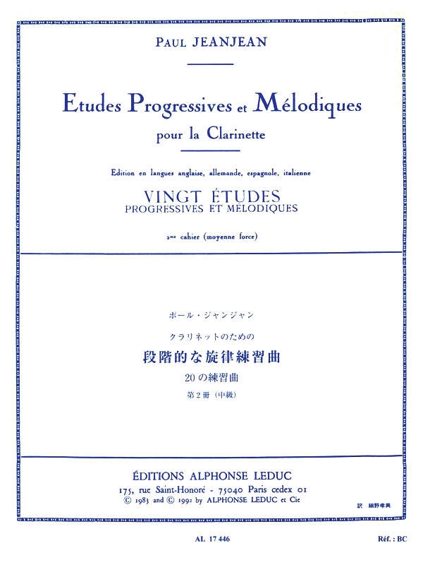 Vingt Etudes Progressives et Melodiques, Volume 2 - Jeanjean - Clarinet - Book