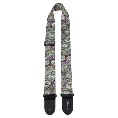 Perris Leathers Ltd - 2 Polyester Guitar Strap - Paisley Maroon, Lavender and Mint