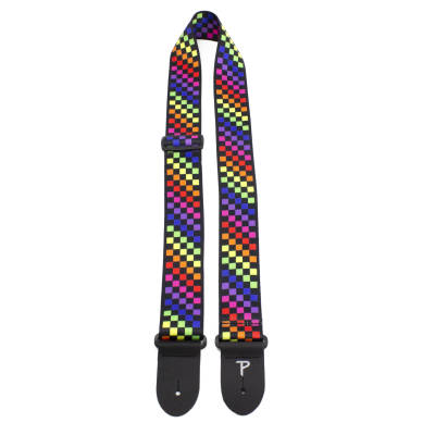 2\'\' Polyester Guitar Strap - Rainbow Checkerboard