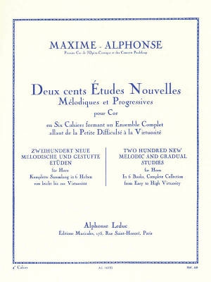 Deux cents Etudes Nouvelles Melodiques et Progressives Pour Cor, Cahier 4: 20 Etudes Difficiles - Maxime-Alphonse - Horn - Book