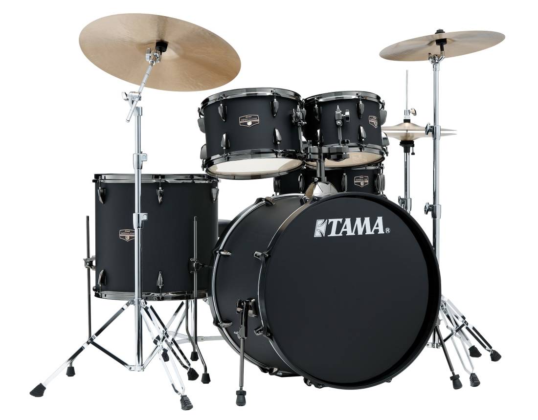 Imperialstar 5-Piece Complete Drum Set (22,10,12,16,SD) w/Hardware & Cymbals - Blacked Out Black