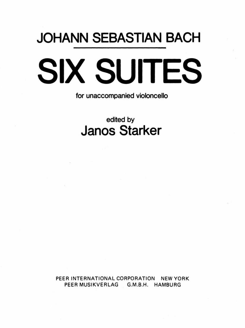 Six Suites - Bach/Starker - Violoncelle - Livre