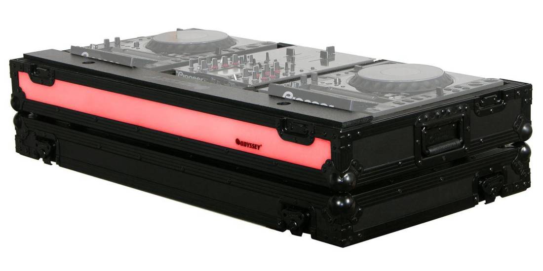 Coffre noir avec panneau DEL et roulettes pour table de mixage DJ 10\'\' et lecteurs multim�dia