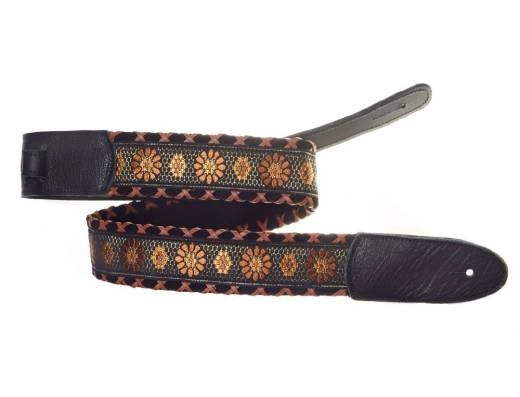 Jodi Head - Brocade Hand Laced Leather Guitar Strap - Ethel Brown