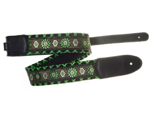 Jodi Head - Brocade Hand Laced Leather Guitar Strap - Ethel Green