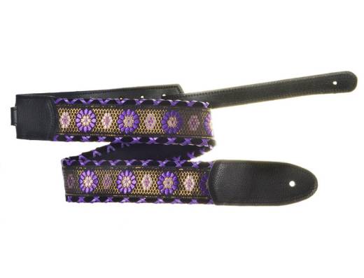 Brocade Hand Laced Leather Guitar Strap - Ethel Purple
