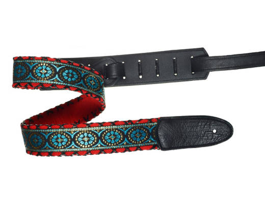 Brocade Hand Laced Leather Guitar Strap - Adel Blue