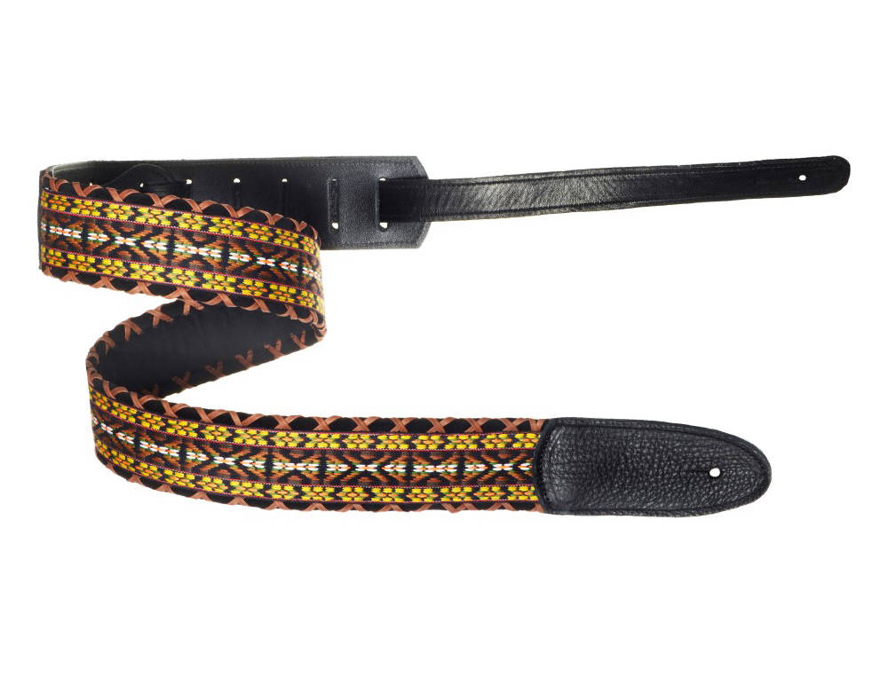 Brocade Hand Laced Leather Guitar Strap - Peter 13