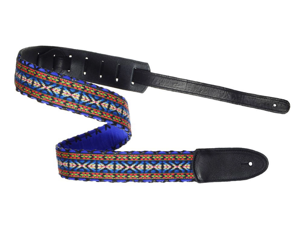 Brocade Hand Laced Leather Guitar Strap - Peter 17