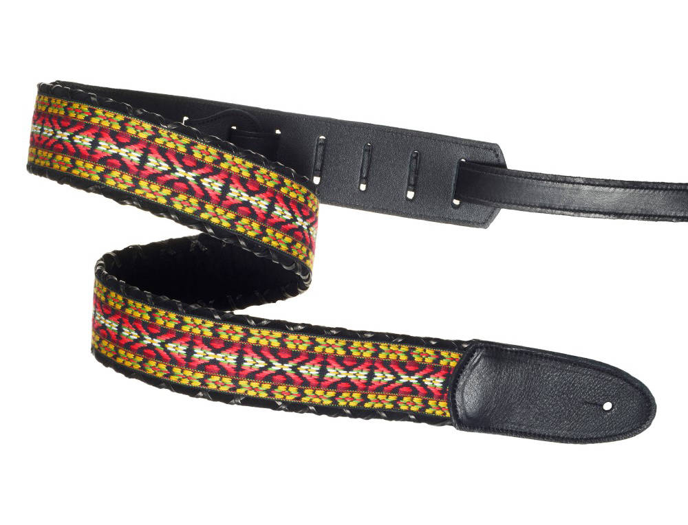 Brocade Hand Laced Leather Guitar Strap - Peter 18