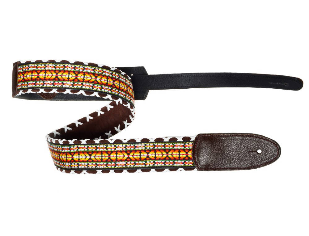 Brocade Hand Laced Leather Guitar Strap - Peter 23