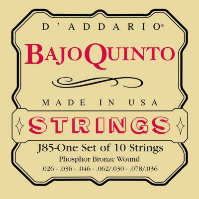 DAddario - J85 Phosphor Bronze Bajo Quinto Strings, Loop-End - 26-68
