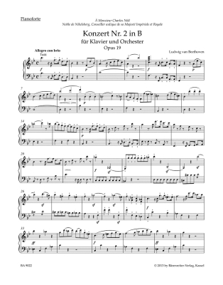 Concerto No.2 In B-flat, Op.19 for Pianoforte & Orch. - Beethoven/Del Mar - Piano/Piano Reduction