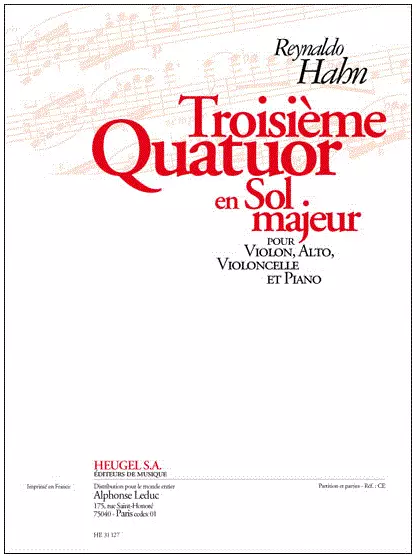 String Quartet No. 3 in G Major for Violin,Viola,Cello & Piano - Hahn - Score/Parts