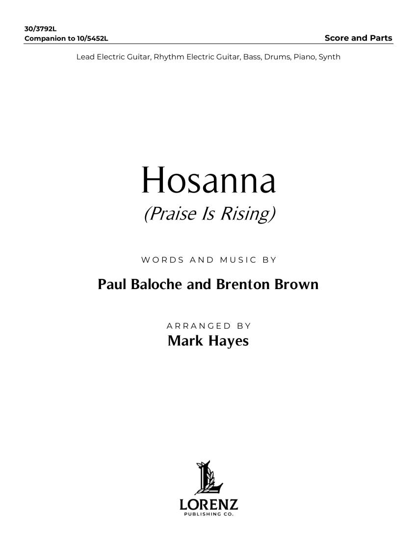 Hosanna (Praise is Rising) - Brown/Baloche/Hayes - Rhythm Section Score/Parts