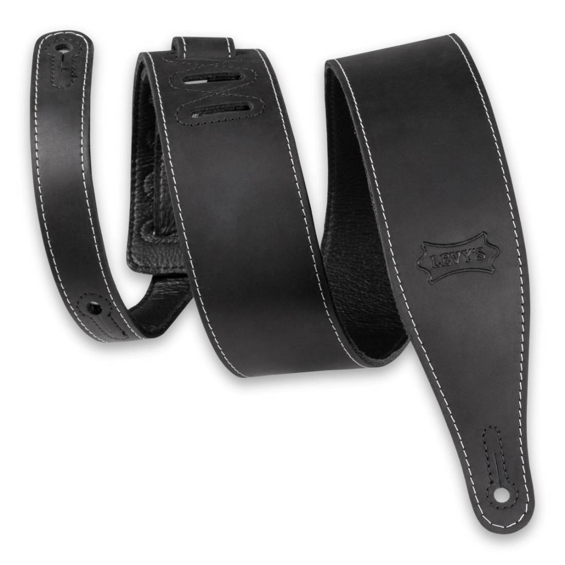 2.5\'\' Pull-up Butter Leather Guitar Strap - Black