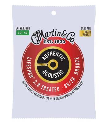 Martin Guitars - Authentic Acoustic Lifespan 2.0 Guitar Strings 80/20 Bronze - Extra Light 10-47