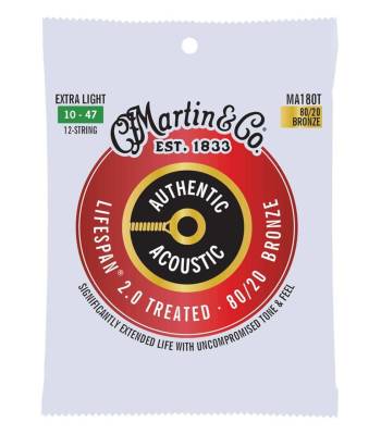 Martin Guitars - Authentic Acoustic Lifespan 2.0 Guitar Strings 80/20 Bronze - Extra Light 12-String 10-47