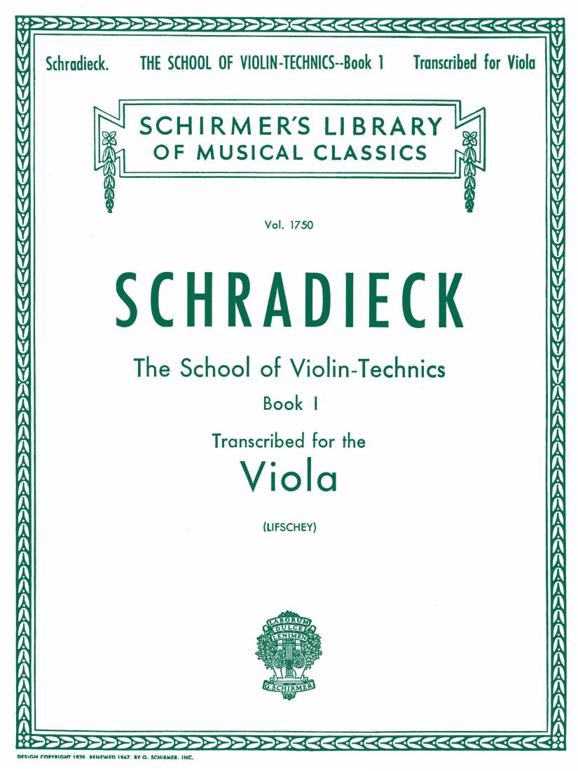 School of Violin Technics, Op. 1, Book 1 (Transcribed for the Viola) - Schradieck/Lifschey - Viola - Book