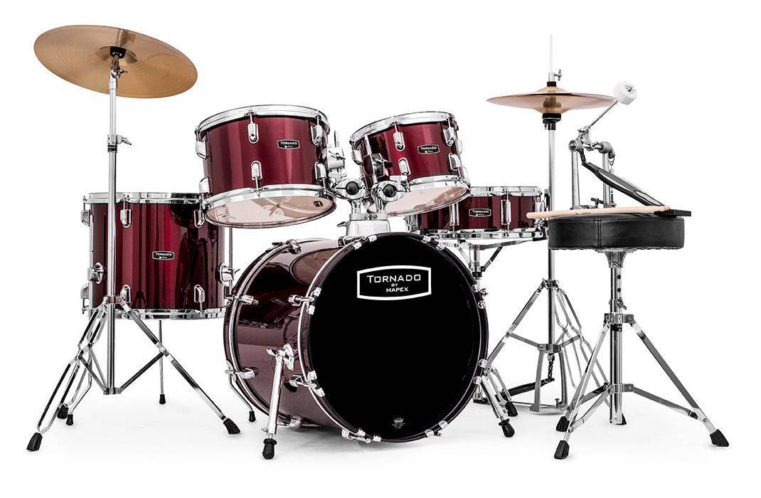 Tornado 5-Piece Drum Kit (22,10,12,16,SD) with Cymbals and Hardware - Burgundy