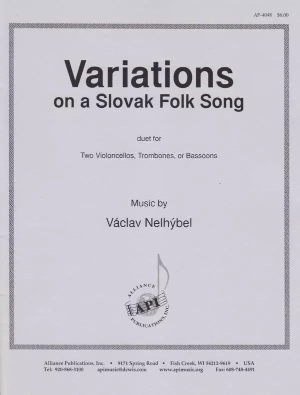 Variations On A Slovak Folk Song - Nelhybel - Cello Duet