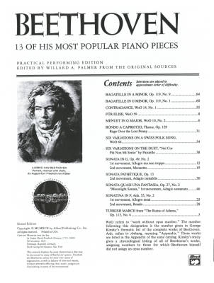 Beethoven: 13 of His Most Popular Piano Pieces - Beethoven/Palmer - Piano - Book