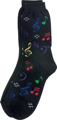 Music Note Socks - Ladies - Multi Coloured on Black