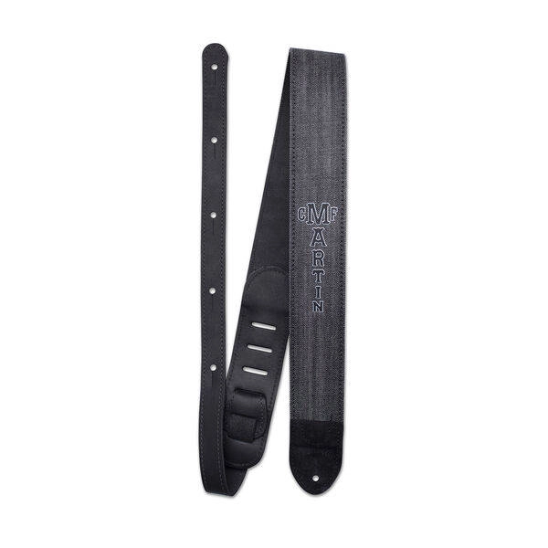 Reversible Guitar Strap, Black Denim/Leather