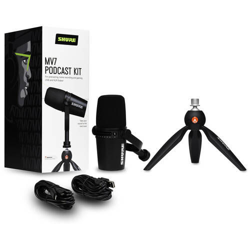 MV7 XLR/USB Podcast Microphone Bundle w/Manfrotto Tripod Stand