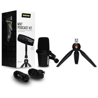 Shure - MV7 XLR/USB Podcast Microphone Bundle w/Manfrotto Tripod Stand