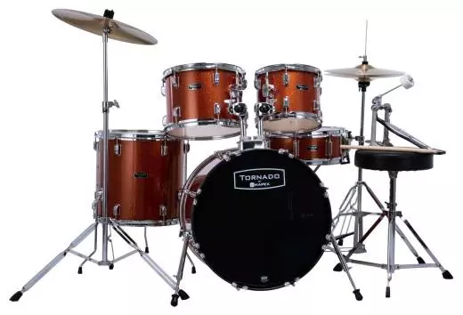 Tornado 5-Piece Drum Set with Cymbals and Hardware (20,10,12,14,14) - Orange Sparkle
