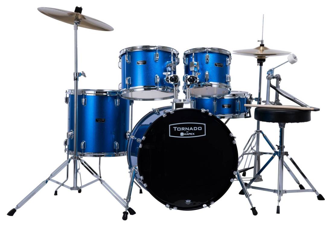 Tornado 5-Piece Drum Set with Cymbals and Hardware (20,10,12,14,14) - Blue Sparkle