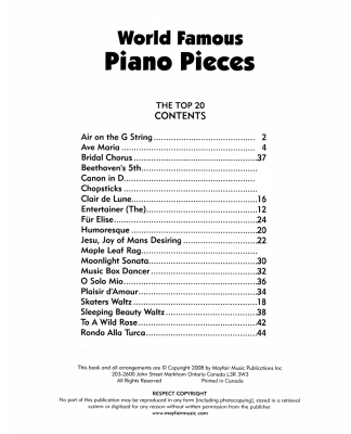 World Famous Piano Pieces - Wanless - Piano - Book