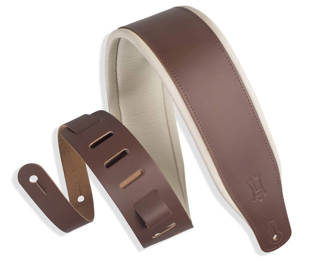 3\'\' Top Grain Padded Leather Guitar Strap - Brown/Cream