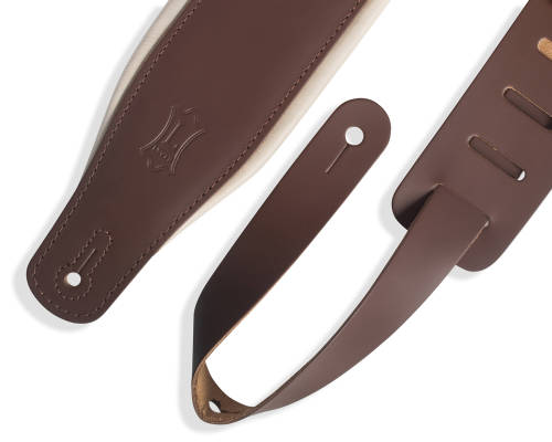 3\'\' Top Grain Padded Leather Guitar Strap - Brown/Cream