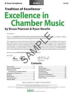 Tradition of Excellence: Excellence In Chamber Music Book 3 - Pearson/Nowlin - Bb Tenor Saxophone - Book