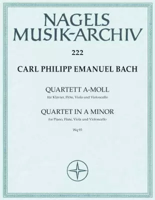 Baerenreiter Verlag - Quartet In A Minor, Wq.93 for Piano, Flute, Viola and Violonello - Bach - Score/Parts