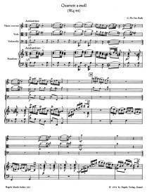 Quartet In A Minor, Wq.93 for Piano, Flute, Viola and Violonello - Bach - Score/Parts