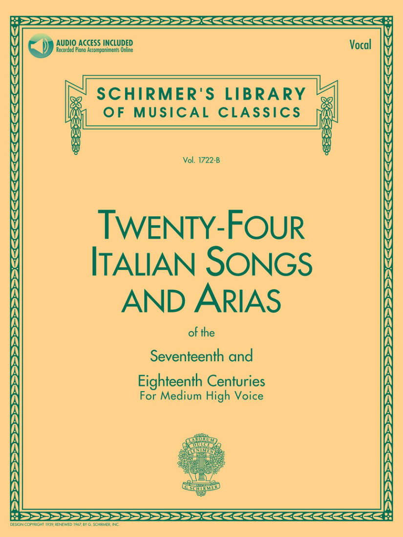24 Italian Songs & Arias of the 17th & 18th Centuries - Medium High Voice - Book/Audio Online