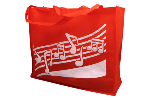 Reusable Tote Bag with Music Notes - Red